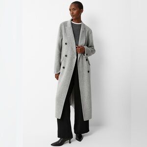Simons Recycled Wool Blend Gray Double-Breasted Long Overcoat L/XL